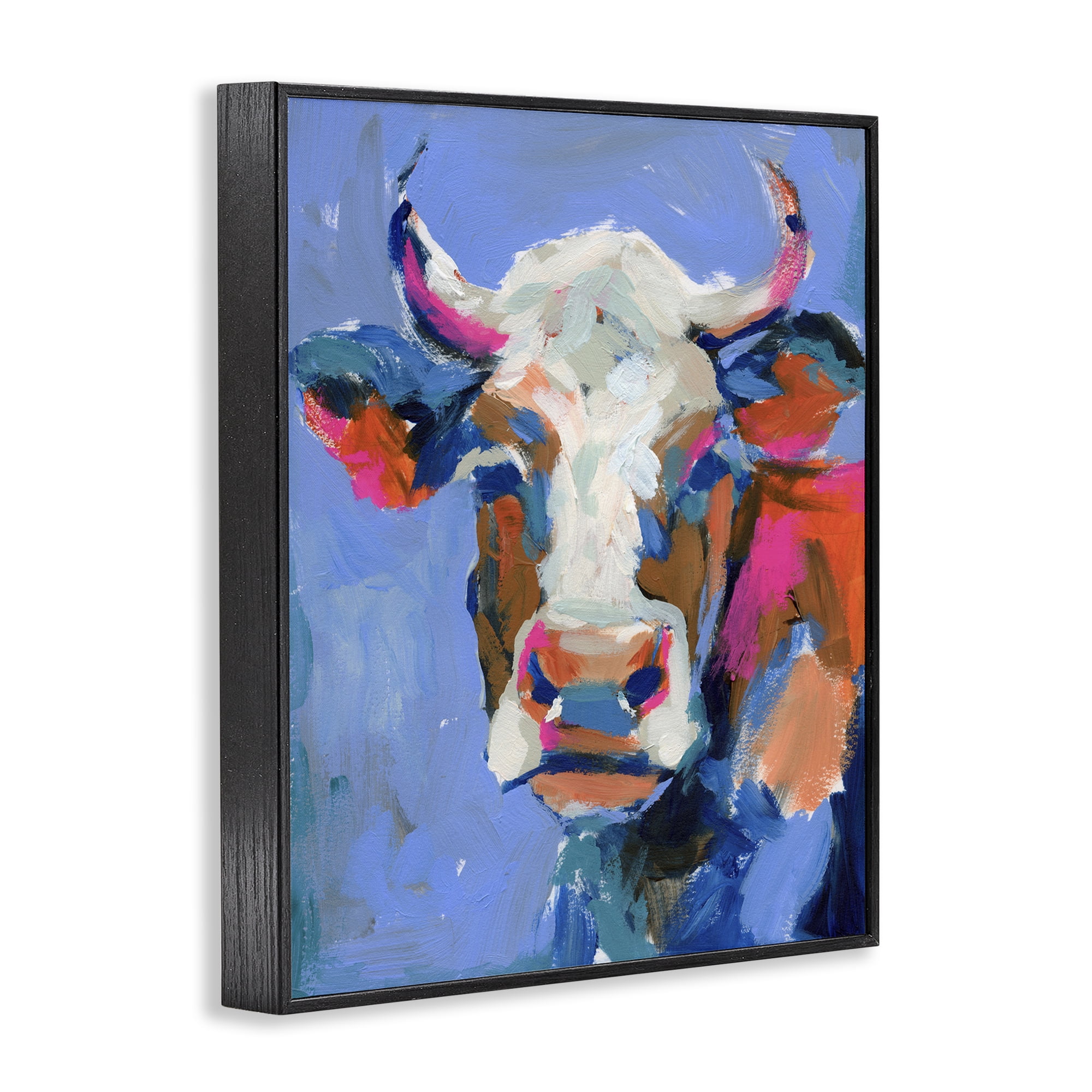 Stupell Industries Painterly Cow Portrait Animals & Insects Painting Black Framed Art Print Wall Art, 24 x 30
