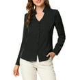 thumbnail image 5 of INSPIRE CHIC Women's Elegant V Neck Long Sleeves Button Down Shirt M Black, 5 of 7