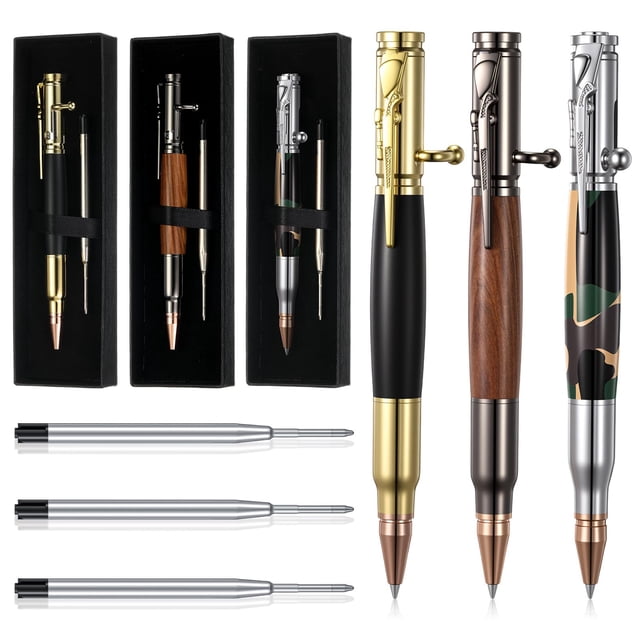 Bolígrafos Critiin Bolt Action, paquete de 3, latón, tinta negra