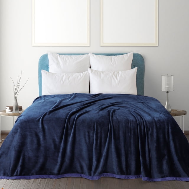 PiccoCasa Couverture en Molleton Flanelle Douce et Chaude à Grand Ourlet Simple TG Bleu Marine