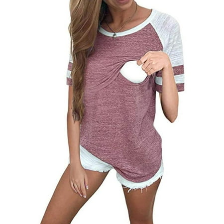 

Women s Pregnant Striped Raglan Sleeve Crew Neck Nursing Tops T-Shirt Ladies Maternity Summer Casual Breastfeeding Blouse Basic Tee
