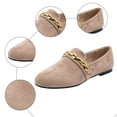 thumbnail image 4 of Rokment Womens Dressy Shoes 2026 Stylish Casual Metallic Chain Suede Low Heels Business Office Work Formal Flat Comfortable Walking Slip on Loafers Fall Khaki Size 8.5, 4 of 6