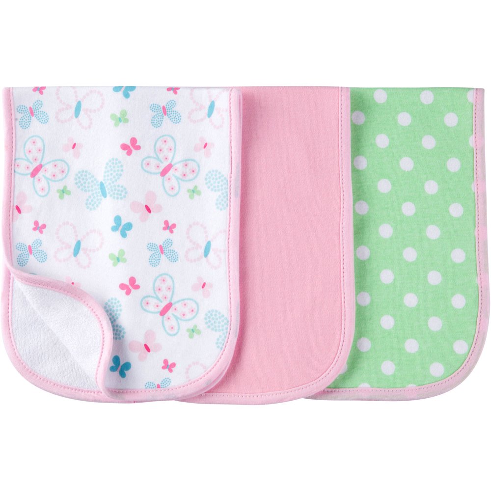 Gerber Cotton Burp Cloth, 3pk Girls