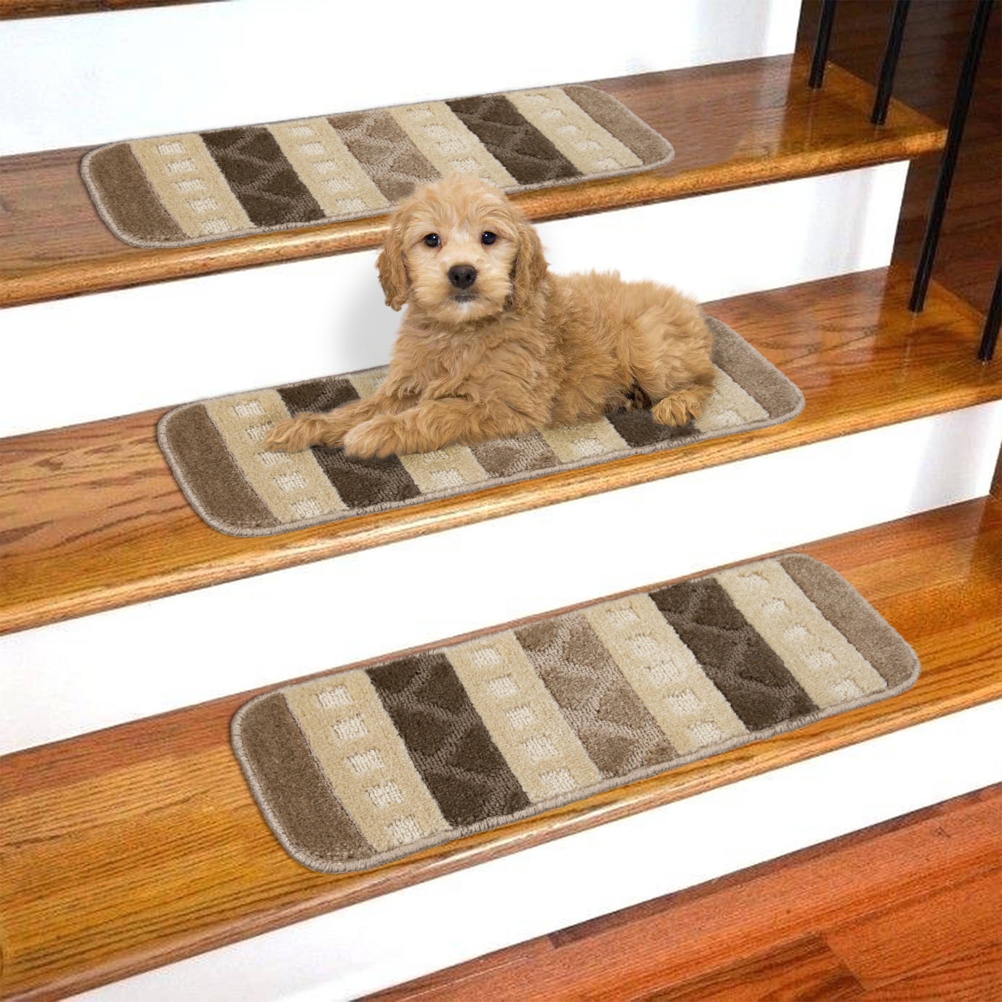 Skid-Resistant Carpet Stair Treads Set of 7 Brown Rugsmart Rubber Backing 