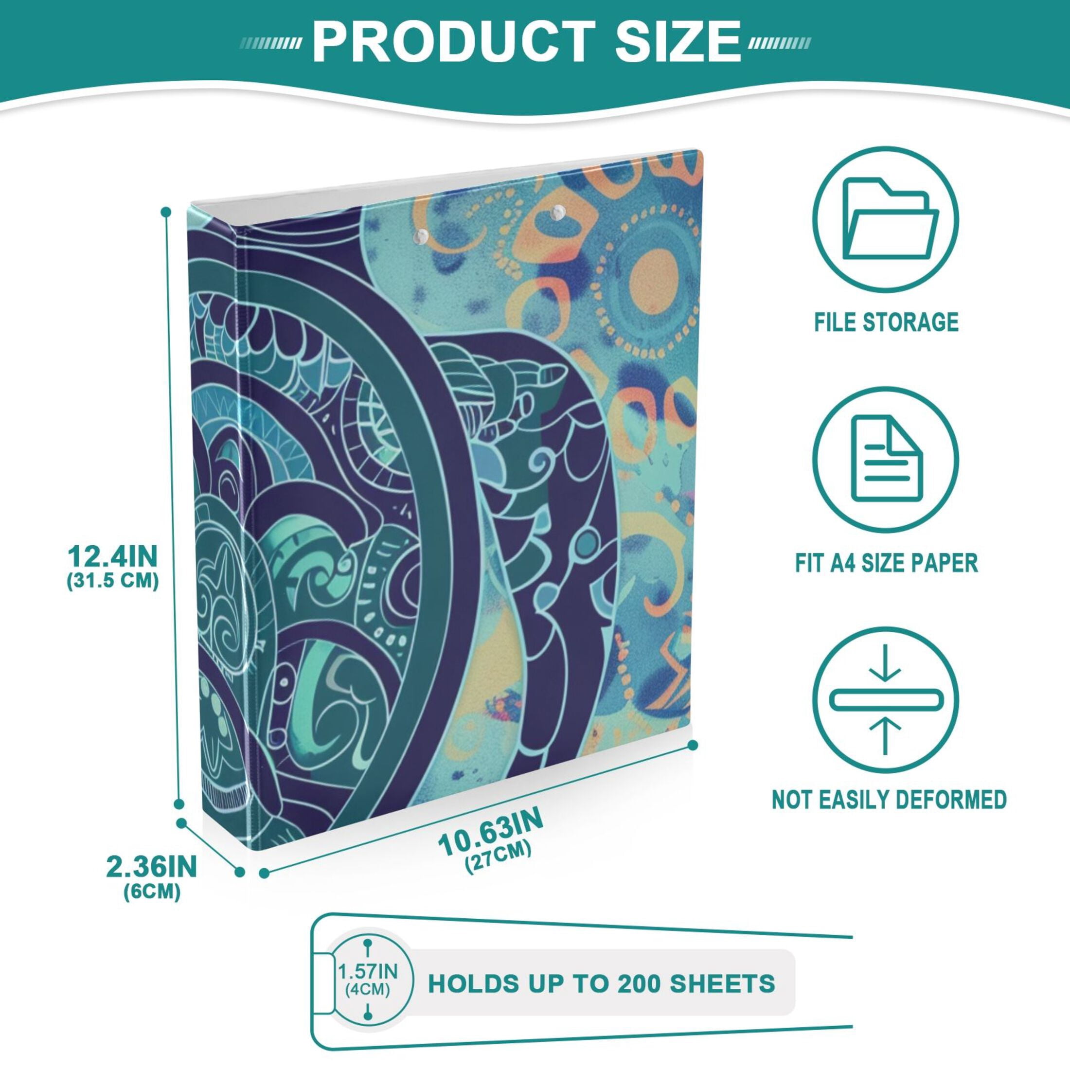 Ancient Turtle 3 Ring Binders 1.5 inch Hardcover File Folders with Interior Pockets A4 Size Organizer for School Office Hospital