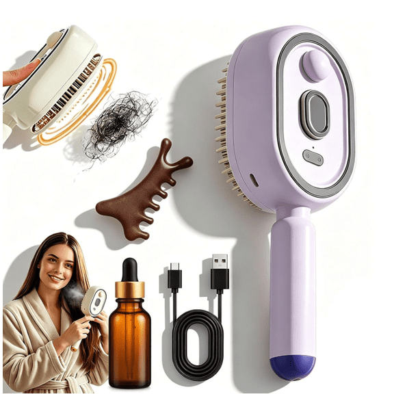 2026 New Electric Steam Brush, Portable Rechargeable Hair Straightener Brush with Detangling Comb for Short Hair,Reduce Frizz,Nourishes Hairs,Anti-Static