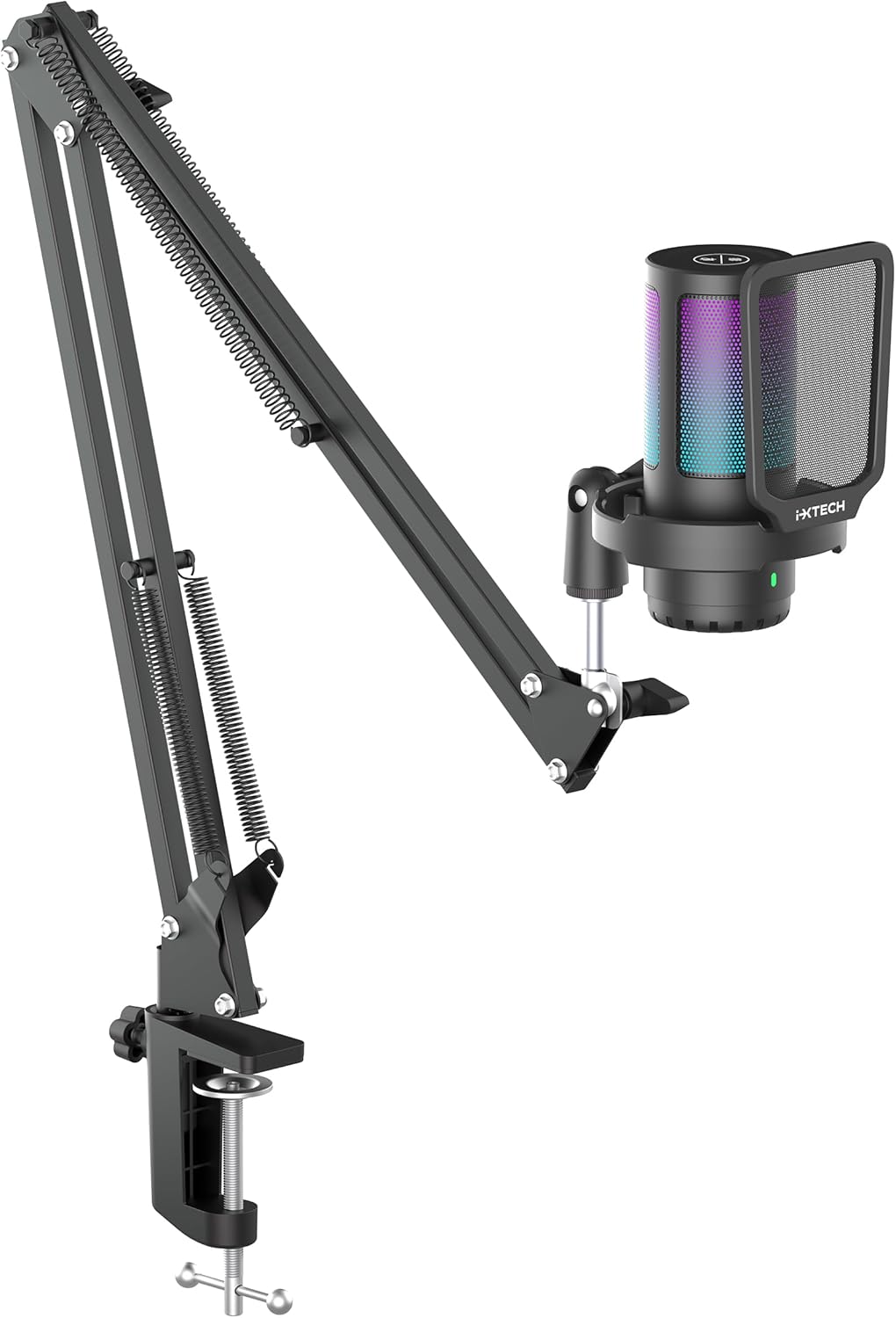 IXTECH Gaming Microphone for PC with Boom Arm, Podcast Condenser Mic with Pop Filter, Quick Mute Button, Gain Knob, Mic Arm and Computer Mic with Gain Control for Streaming Podcasting Recording