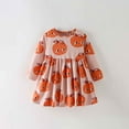 thumbnail image 2 of Vividxx Girls Dress Halloween Girls Dress Cute Cartoon Pumpkin Print Long Sleeve Round Neck Casual Party Outfit For Toddler Kids Years 4-5 Years, 2 of 8