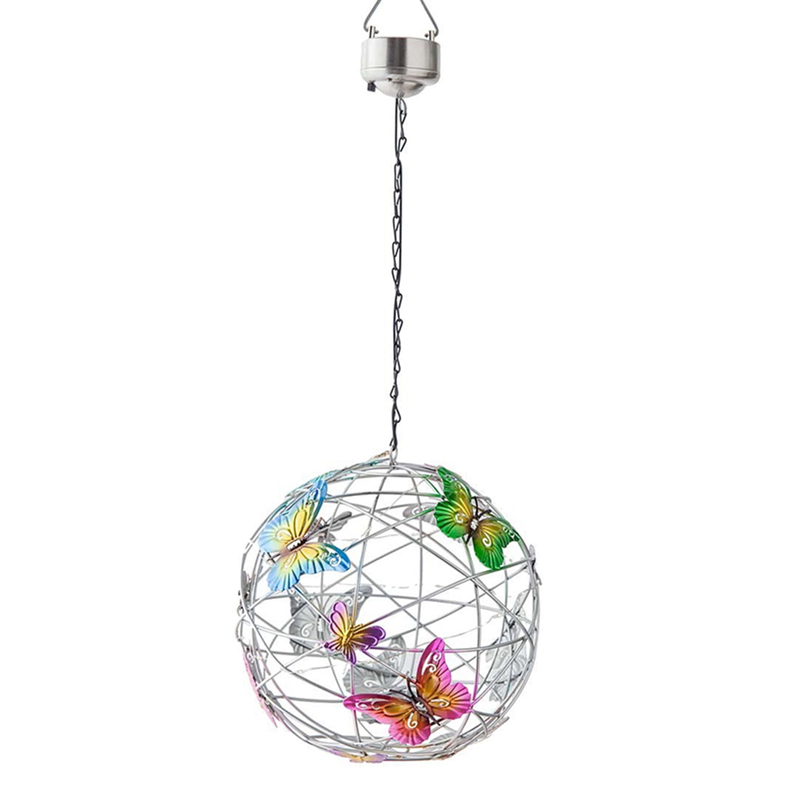Solar Lighted Hanging Mesh Orb with Colorful Butterfly Roaming Light