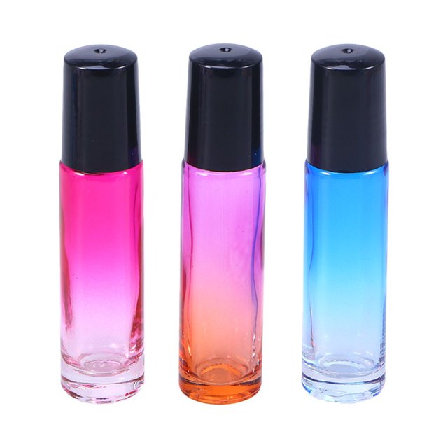MasteelfCA 15pcs 10ml Gradient Color Essential Oil Roller Bottle Colorful Aromatherapy Perfume Roll On Glass Bottles for Home Travel Use