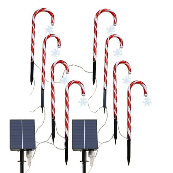 goowrom Christmas Solar Panel Lights, Cane-Shaped Stars/Snowflakes/Santa Claus Pendants Plug-In IP44 Waterproof Outdoor Grass Lights
