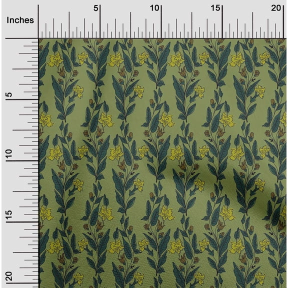 oneOone Organic Cotton Poplin Twill Fabric Leaves & Floral Block Print Fabric By The Yard 42 Inch Wide