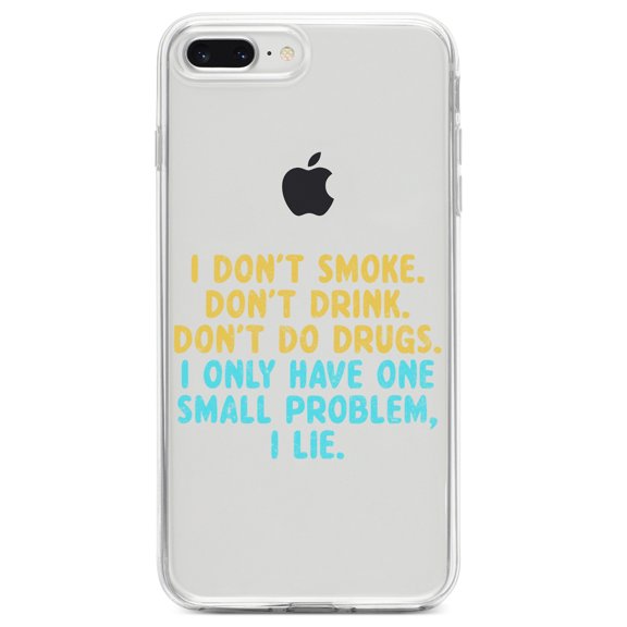 DistinctInk Clear Shockproof Hybrid Case for iPhone 7 PLUS / 8 PLUS (5.5" Screen) TPU Bumper Acrylic Back Tempered Glass Screen Protector - I Don't Smoke, Drink, Drugs - I Lie