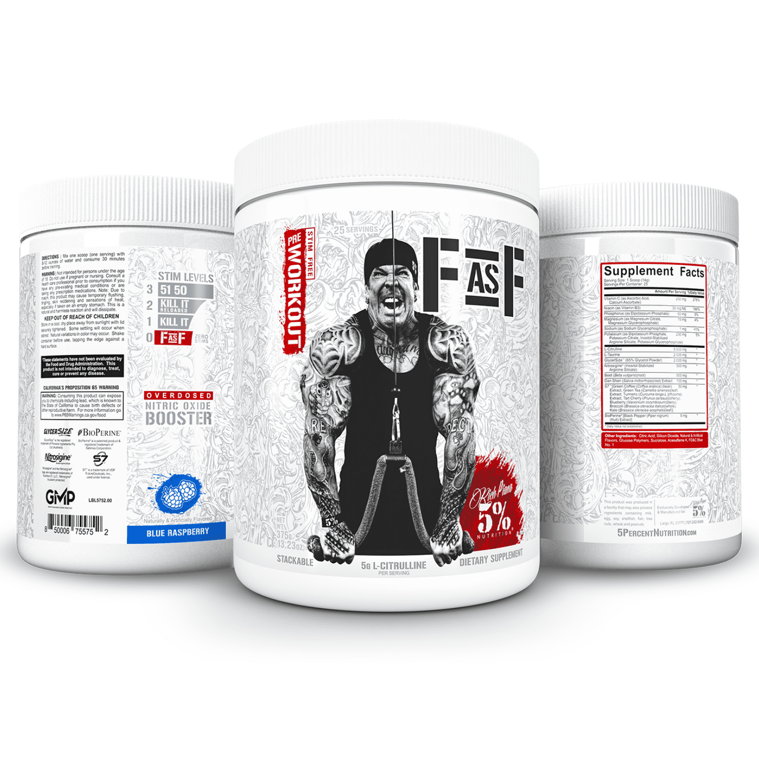 5% Nutrition FasF Pre Workout Powder Supplement, Bodybuilding and Muscle Recovery Support (Blue Raspberry)