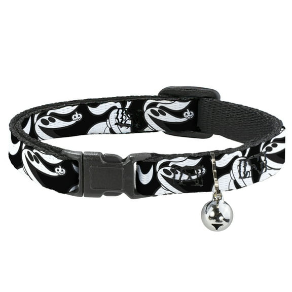 Disney Breakaway Cat Collar With Bell, Plastic Clip, Easy Adjustable, Nightmare Before Christmas Zero Expressions Black White, 8.5 to 12 Inches 0.5 Inch Wide