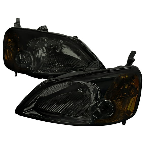 Factory Style Headlights (Chrome Housing/Smoke Lens) Made for and Compatible with 2001-2003 Honda Civic