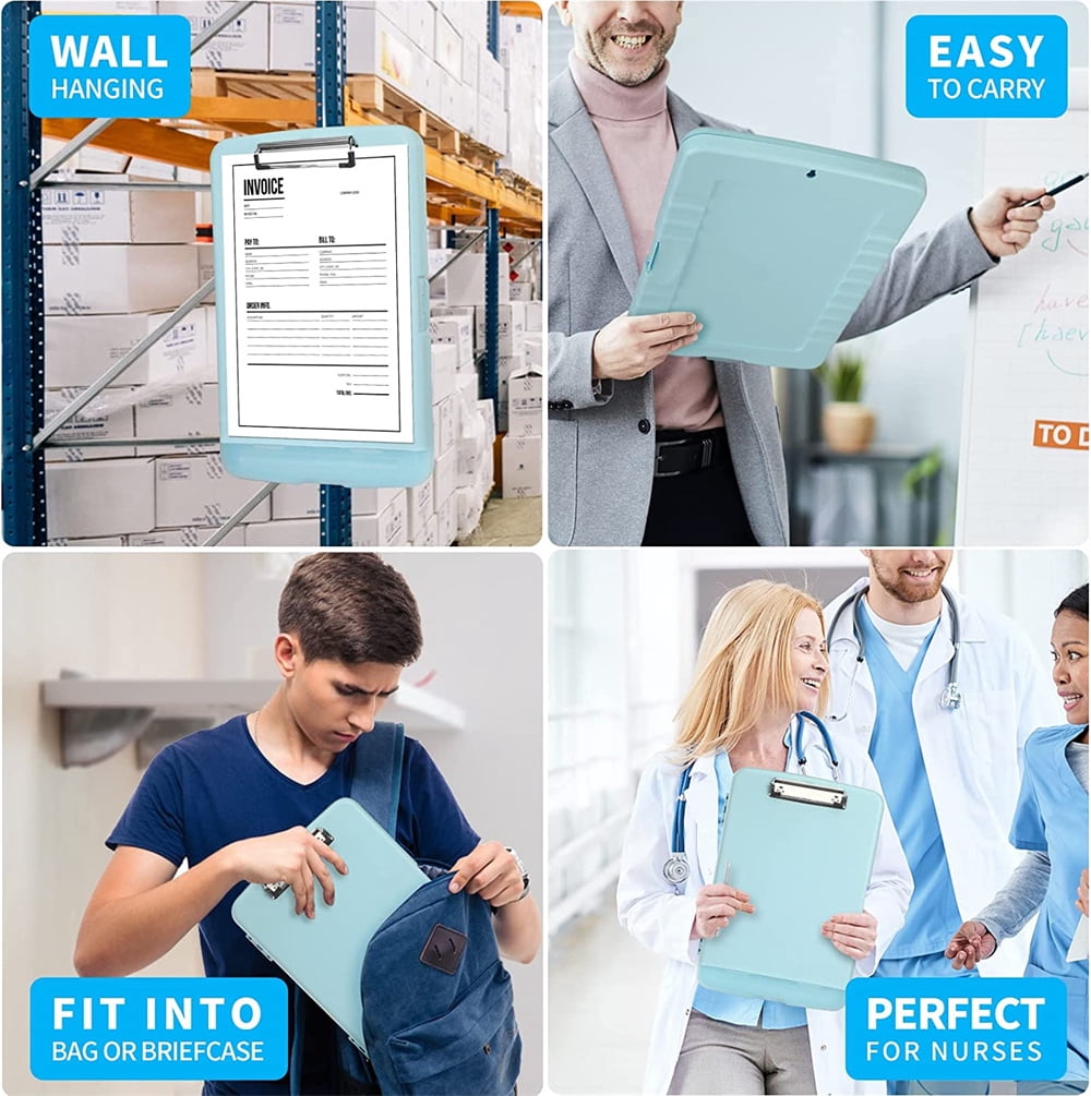 NOGIS Clipboard with Storage, High Capacity Nursing Clipboards with Pen Holder, Heavy Duty Plastic Storage Clipboard with Low Profile Clip,Smooth Writing for Office,Blue