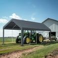 thumbnail image 4 of Alpha Joy 13' x 24' x 9.6' Heavy Duty Carport with Roll-up Sidewall & Ventilated Windows, Galvanized Steel Frame Outdoor Storage Shed Carport with Reflective Strip Design, Gray, 4 of 10