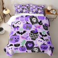 thumbnail image 2 of Homewish Halloween Pink Pumpkin Twin Quilt Set for Girls, Bow Ghost Bat Skull Twin Coverlet Set, Purple Black, 2pcs 1 Bedspread and 1 Pillowcase, 2 of 7