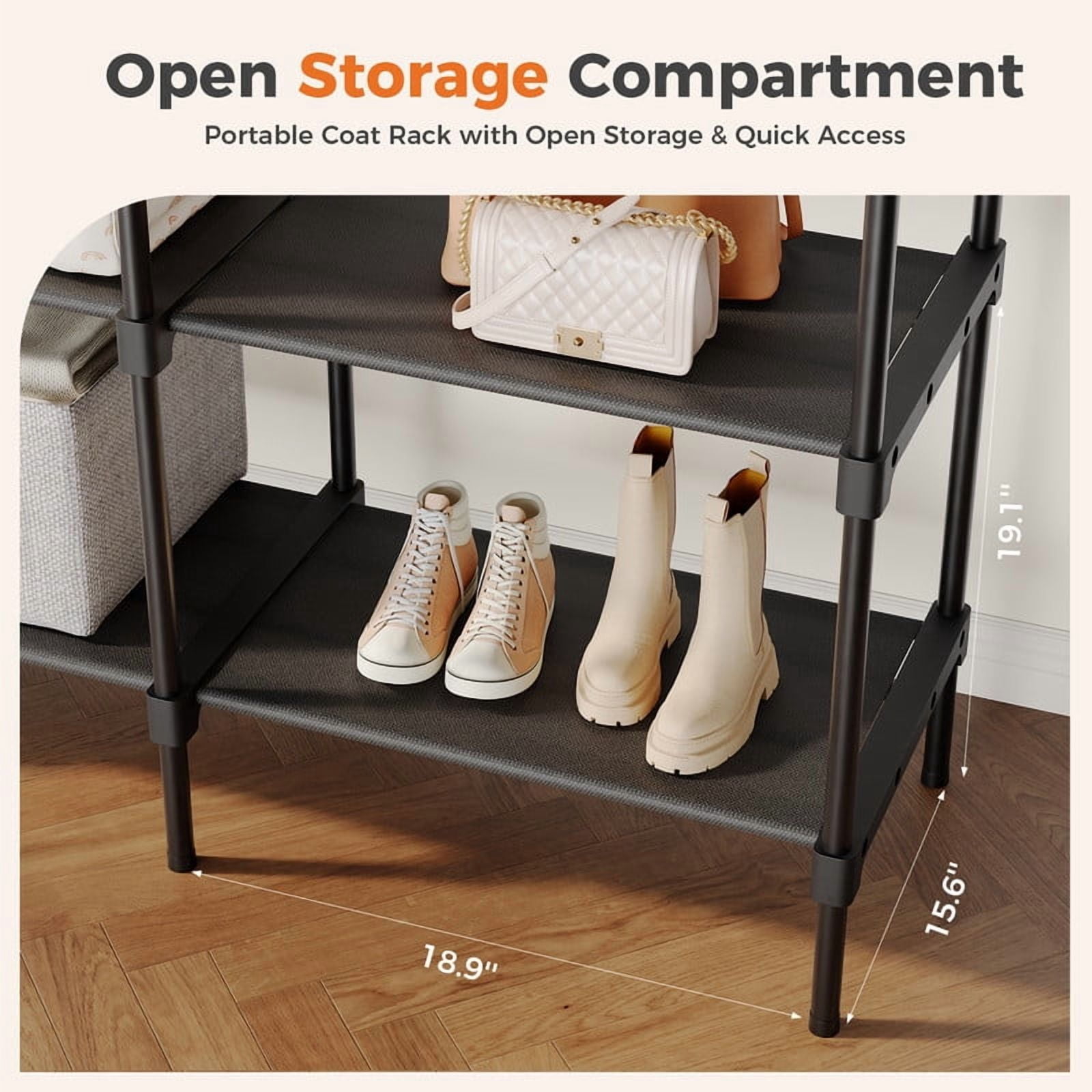 Gianna 72 Inch Hanging Clothes Rack, Portable Freestanding Multi-purpose Storage Rack, Black