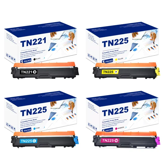 4x TN221 Toner Cartridge for Brother TN-225 HL-3170CDW HL-3140CW MFC-9130CW