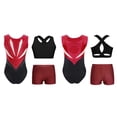 thumbnail image 2 of vastwit Gymnastics Leotards for Girls 3-Piece Dance Outfit Athletic Crop Top with Shorts Set Activewear Burgundy 16, 2 of 4