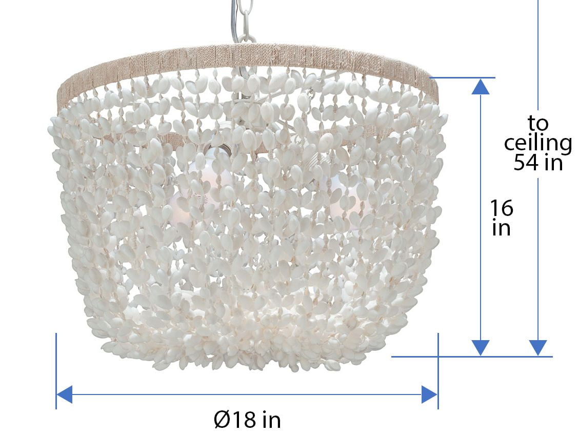 Kouboo Inverted Pendant Lamp in Bubble Seashell, Chandelier for Dining Room, Beach Seashell Light Fixture, Small, White