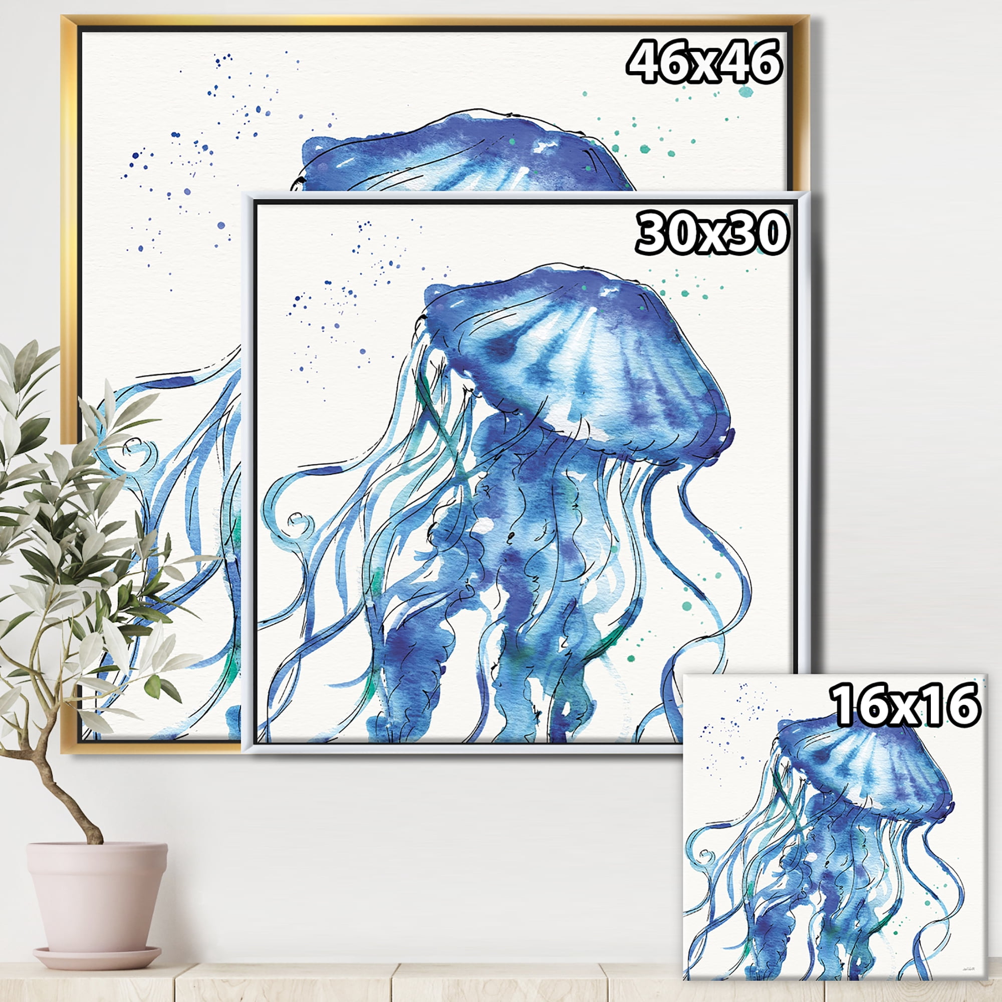 Designart ' Blue Deep Sea X ' Coastal Framed Canvas