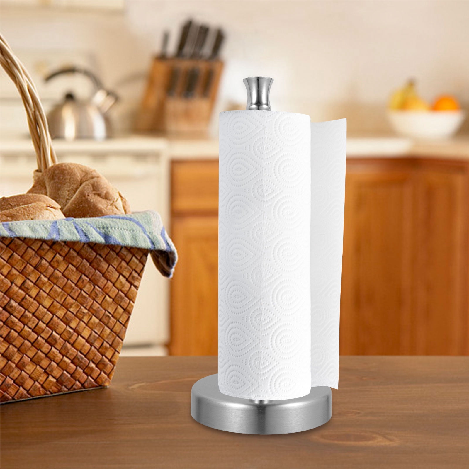 KAKOWELY Countertop Paper Towel Holder 2Pcs Stainless Steel Silver Upright