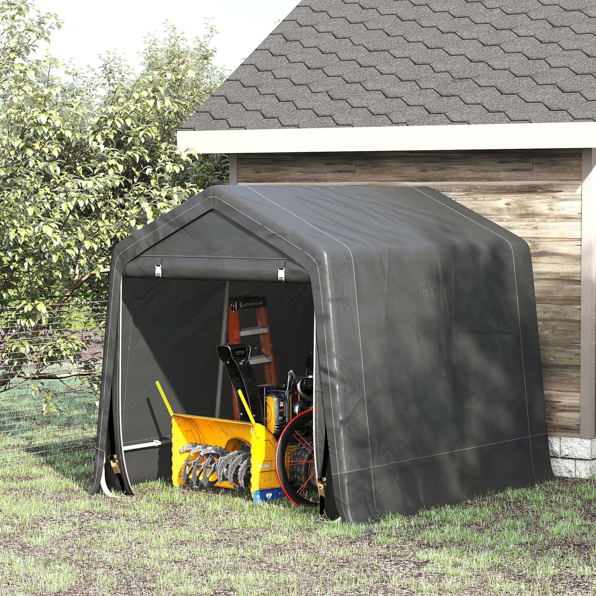 9' x 8' Portable Carport Garage, Heavy-Duty Dark Gray Storage Shelter with UV-Resistant Cover