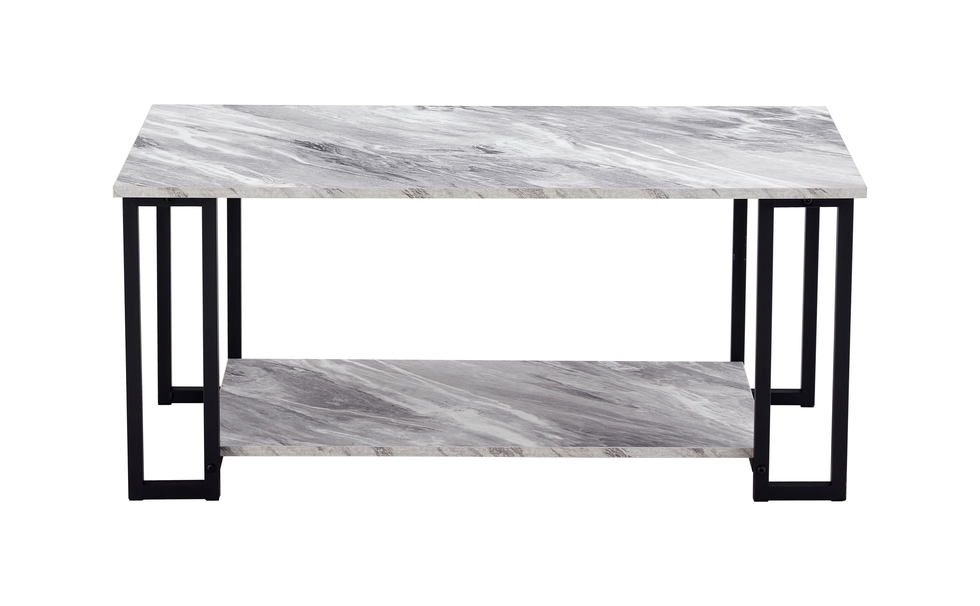 Lowestbest Coffee Table with 2 Layers Marble MDF Rectangle Tabletop Iron Coffee Table , for Dining Room, (White) Lowestbest Coffee Table with 2 Layers Marble MDF Rectangle Tabletop Iron Coffee Table , for Dining Room, (White)