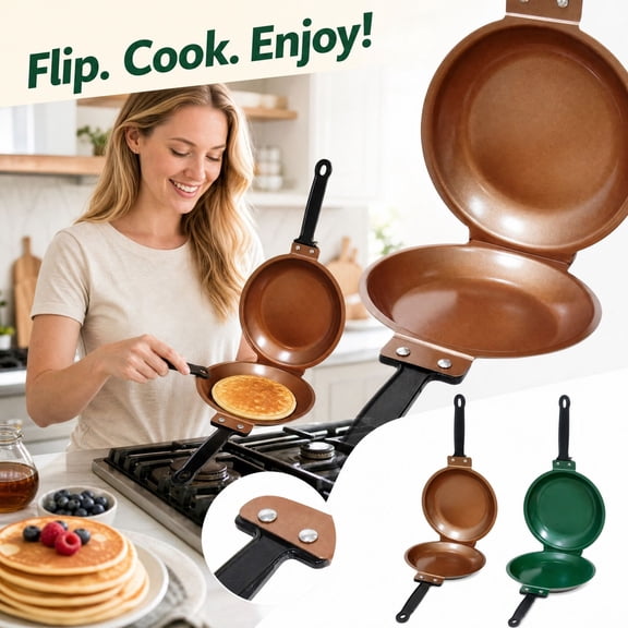 Double Sided Frying Pan with Nonstick Coating and Ergonomic Handles, Breakfast Sandwich Maker for Quick Meals and Stovetop Cooking, Versatile Kitchen Gadgets Gift for Home Cooks