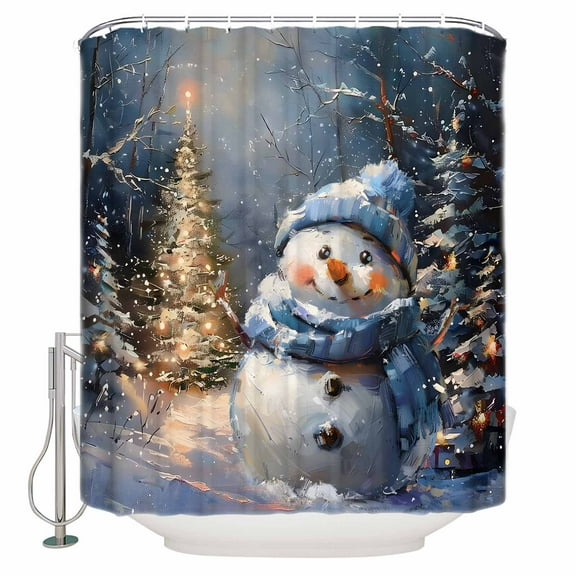 Fabric Shower Curtain, Christmas Cute Blue Scarf Snowman Bathroom Curtain with 12 Hooks Waterproof No Bad Odor Machine Washable Bath Curtains for Bathroom, Spa Room, 66"x72"