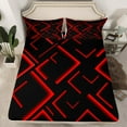 thumbnail image 2 of Manfei Modern Abstract Lines Twin Sheet Sets 3pcs, Red Black Twin Fitted Sheet, Geometry Aesthetic Flat Sheet, Breathable Room Decor, 2 of 7