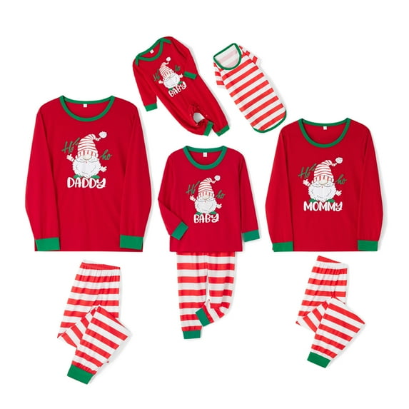 TSEXIEFOOFU Family Matching Christmas Pajamas Santa Print Long-Sleeved Tops + Stripe Trousers/One-Piece Jumpsuit/Dog Clothes