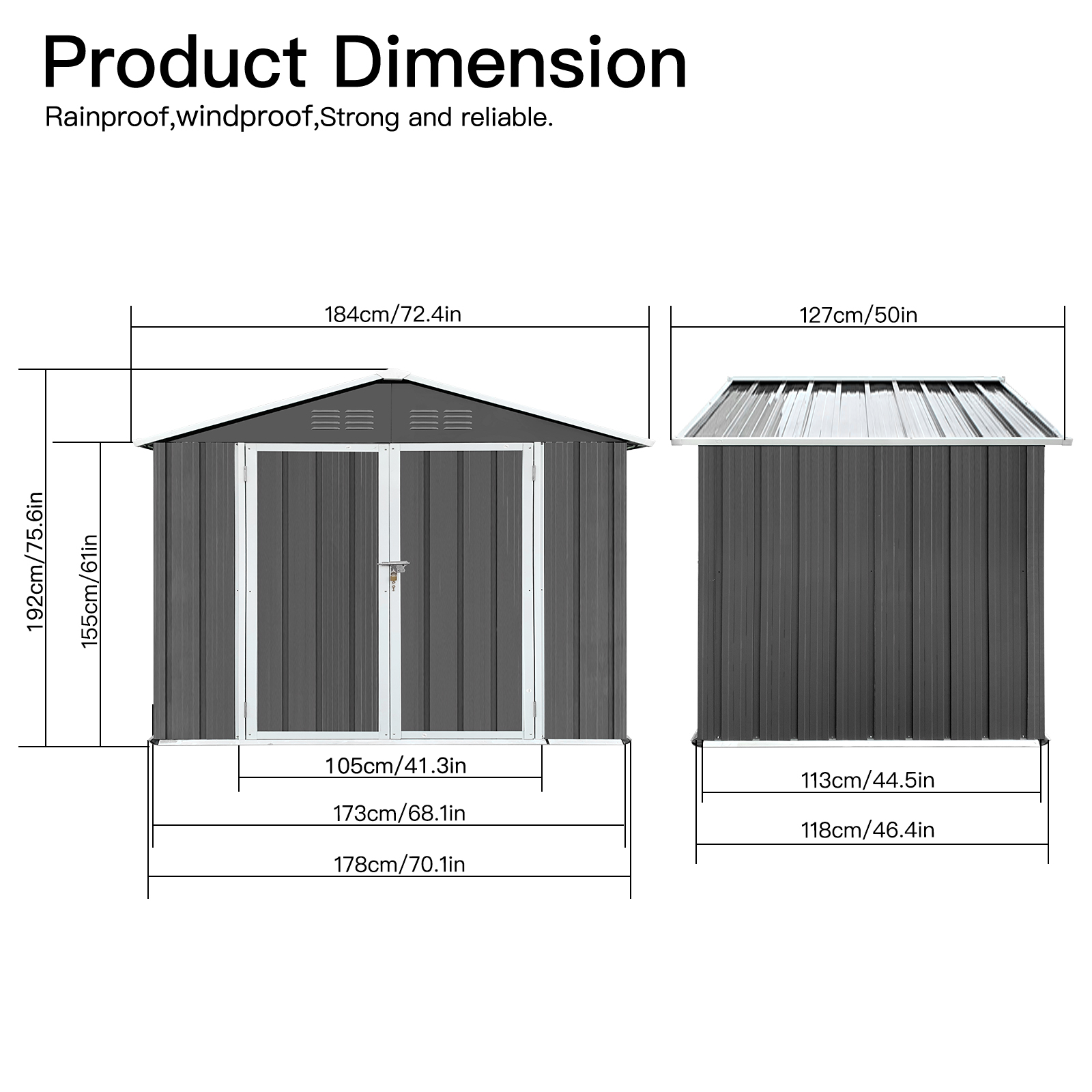 6' x 4' Outdoor Metal Storage Shed, Tools Storage Shed, Galvanized Steel Garden Shed with Lockable Doors, Outdoor Storage Shed for Backyard, Patio, Lawn, D8311 - image 5 of 9
