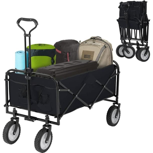 FDW Collapsible Folding Wagon Garden Cart Beach Wagon Grocery All-Terrain Wheels Garden Grocery, Black