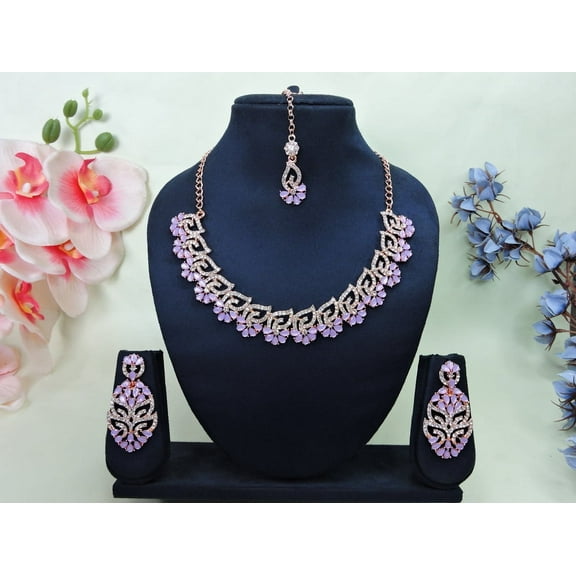 Parshwa Creations Exquisite Indian Bollywood Wedding & Party Wear Rose Gold Plated Women's Kundan Jewelry Choker Necklace Set