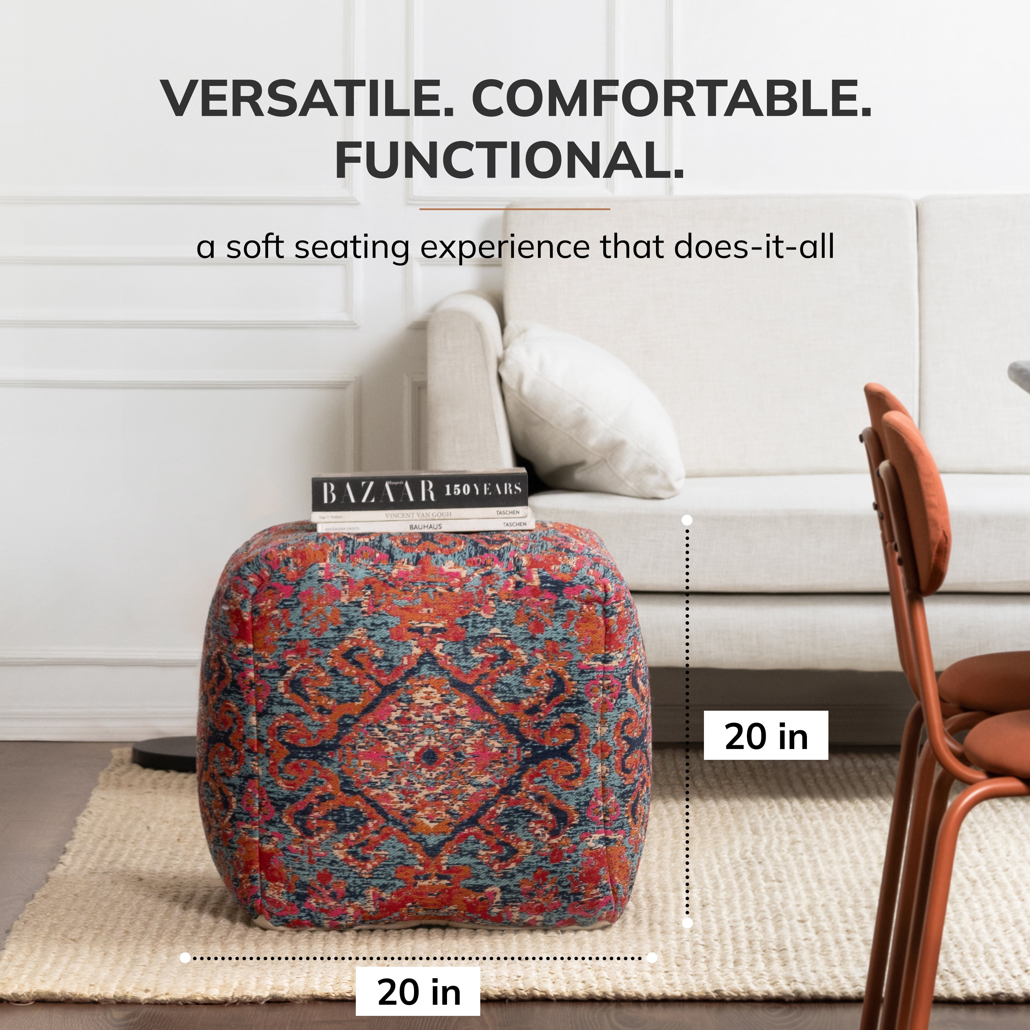 Anji Mountain Blue Jacquard Woven Polyester Square Poufs