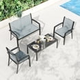 thumbnail image 2 of Ensemble de Mobilier de Patio 4 Pcs, Ensemble de Conversation Extérieur avec Causeuse, 2 Chaises Simples et Table Basse, Ensemble de Patio Moderne en Métal avec Sièges en Textilène Respirant pour Véranda, Cour Arrière, Balcon, 2 of 7