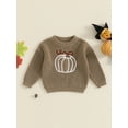 thumbnail image 2 of Suealasg Toddler Girl Boy Girl Halloween Sweaters 3M 6M 1T 2T 3T Long Sleeve  Pumpkin Ghost Embroidery Knit Pullover Sweaters Top Infant Baby Halloween Clothes, 2 of 7