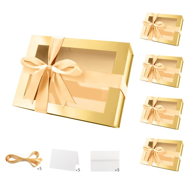 Cajas de regalo PACKQUEEN Gold con ventana de 24 x 17,5 x 10 cm (paquete de 5)