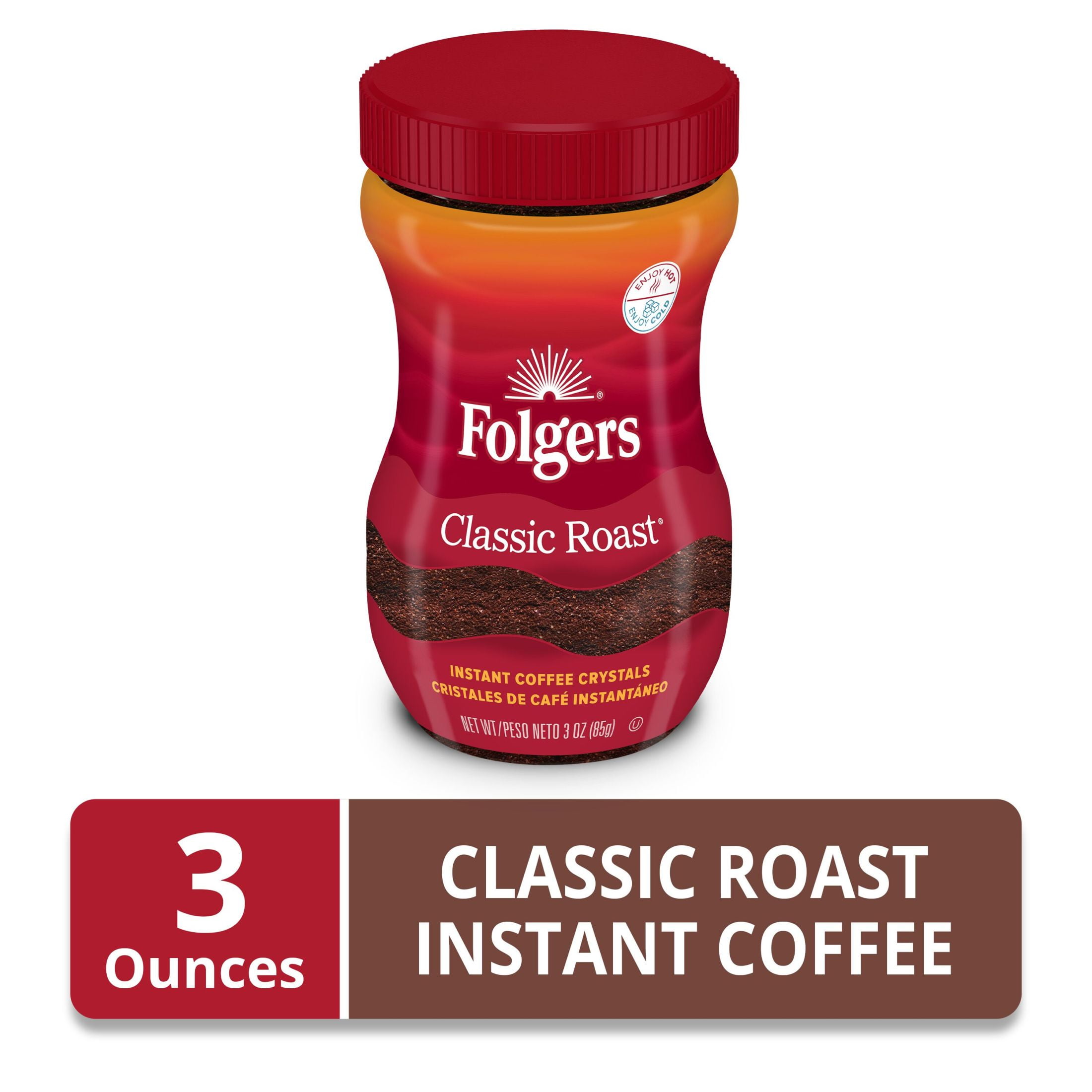 (12 pack) Folgers Classic Roast Instant Coffee, 3 oz Jar