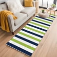 thumbnail image 2 of Green Navy Blue Striped Large Area Rugs for Bedroom Living Room, Soft Non Slip Carpet Bedside Rug, Farmhouse Stripe Art Rectangular Floor Cover Kitchen Accent Rug 2'x6' for Dining Room/Office, 2 of 9