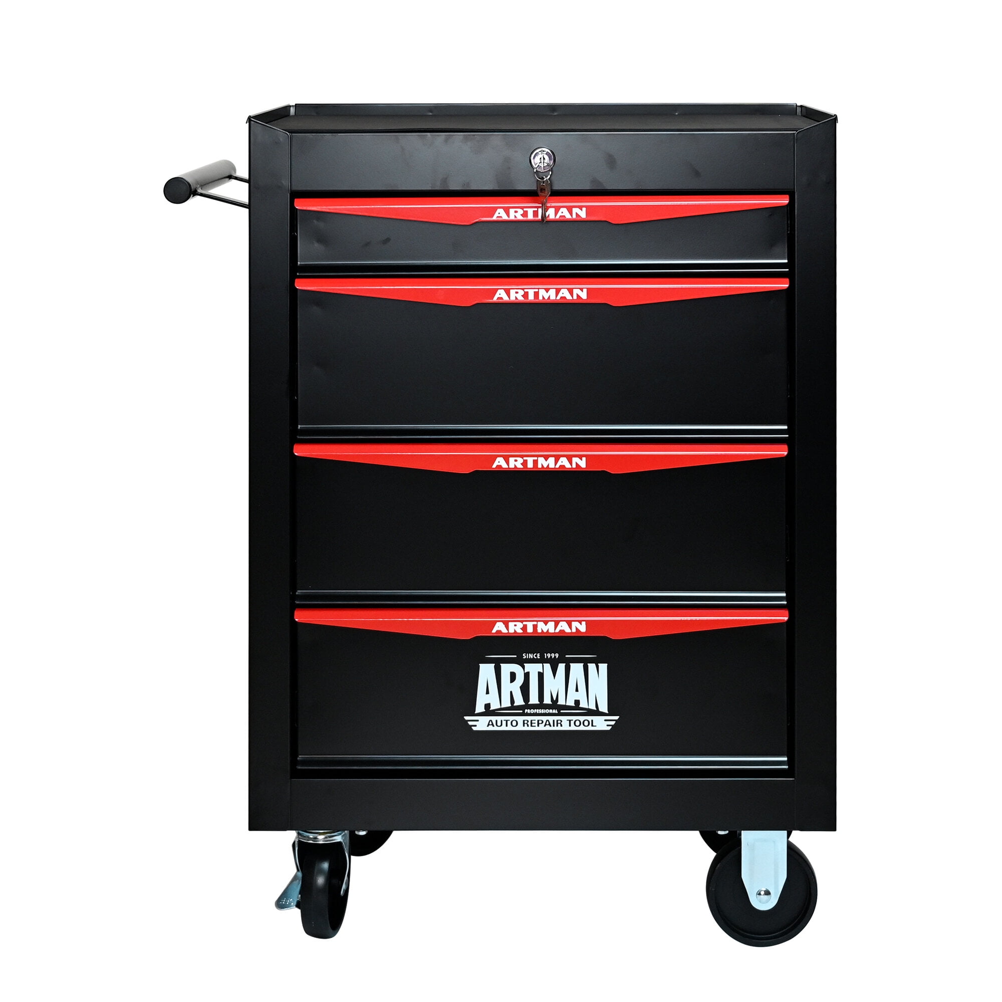 20" Rolling Tool Chest with 4 Drawers - Black & Red Steel Tool Cabinet with Ball Bearing Slides & Locking Wheels