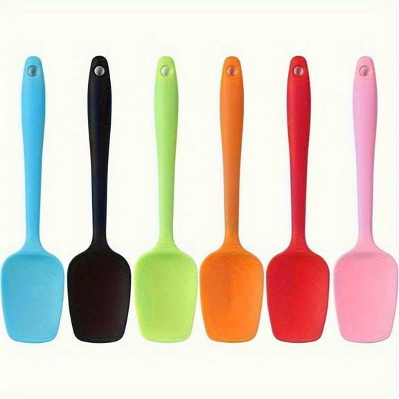 6PCS Silicone Spatula Baking Spoon Spatula Heat Resistant Seamless Integrated Design Non Stick Spoon Flexible Scraper Baking Mixing Tool Food Grade Cake Cream Scraper Household Kitchen Accessories