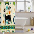 thumbnail image 3 of Manfei Mid Century Cat Shower Curtain 72Wx72L, Star Burst Bathroom Curtain, Teal Orange, 3 of 5