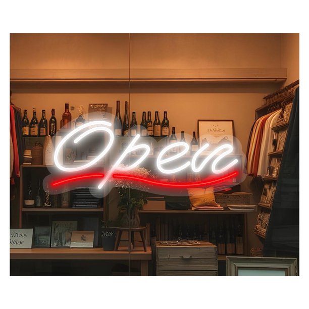 Letrero De Neón LED "Abierto" Para Pared. Ideal Para Decorar Cafeterías, Bares, Restaurantes, Tiendas, Escaparates, Supermercados Y Otros Negocios 40cm