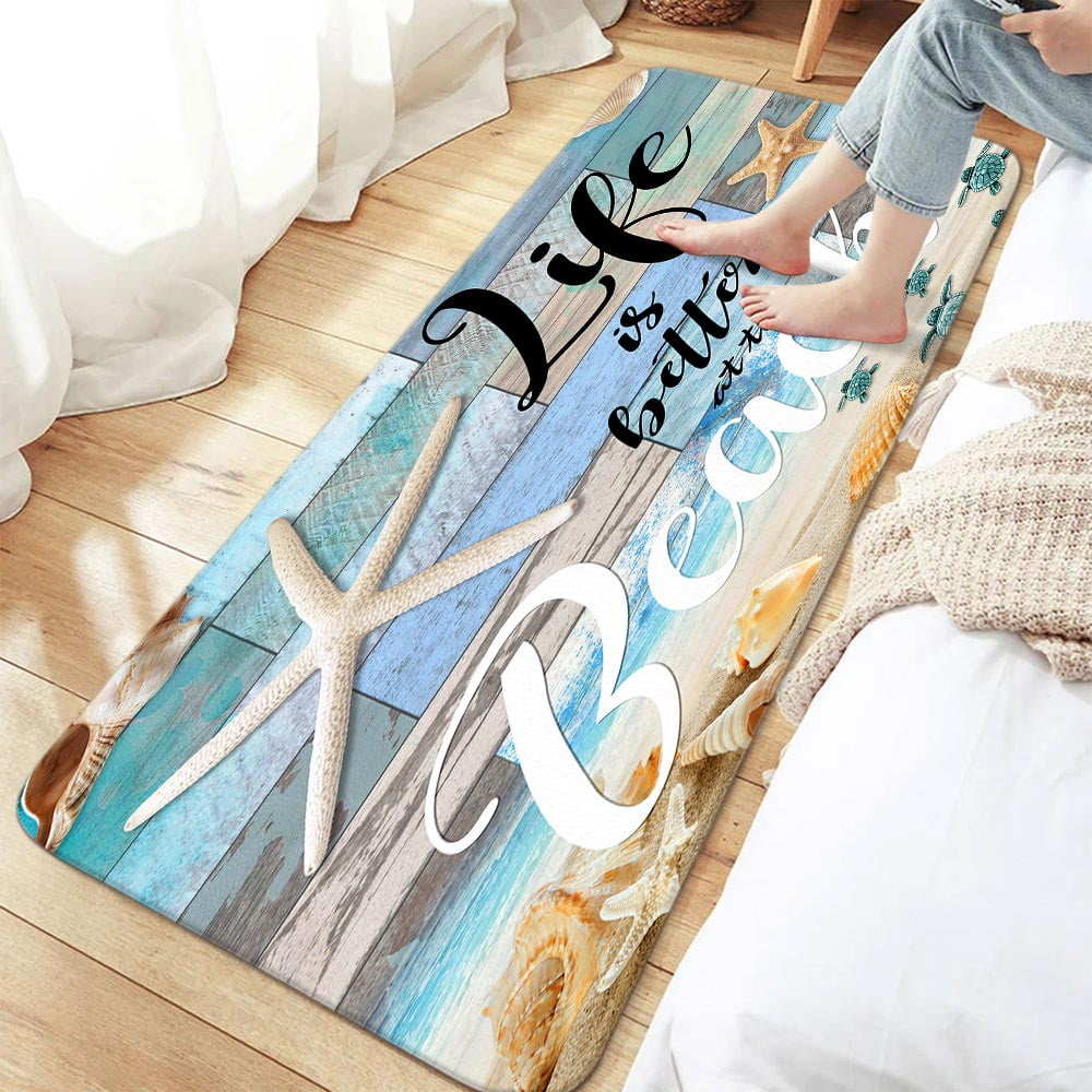 Beach Starfish Bath Rugs, Sea Shell Ocean Bathroom Rug Mat,Washable Cover Floor Rug Carpets Floor Bath Mat Bathroom Decorations, Starfish Beach Bathroom Door Mat Rug Kitchen Rug(17"X48"Inch)