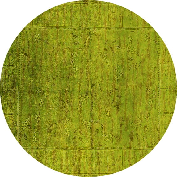 Ahgly Company Machine Washable Indoor Round Oriental Yellow Industrial Area Rugs, 4' Round